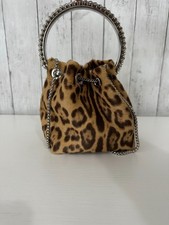 Jimmy Choo Bon Bon Bucket Bag Leopard Calf Hair Crystal Handle