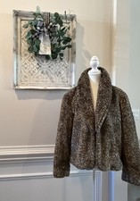 Chicos Faux Fur Animal Print Short Jacket - Size 2- Great 