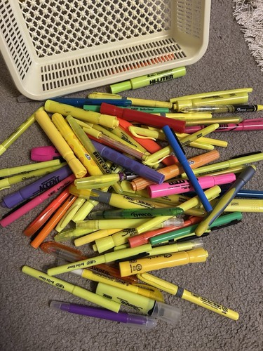 Mixed Highlighter Lot Sharpie BIC Paper Mate Fluorescent Pens Used Bulk 50+ pc