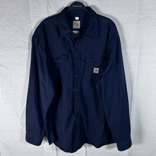 Carhartt FR Flame Resistant Work Shirt Mens 2XL Navy Blue Button Up