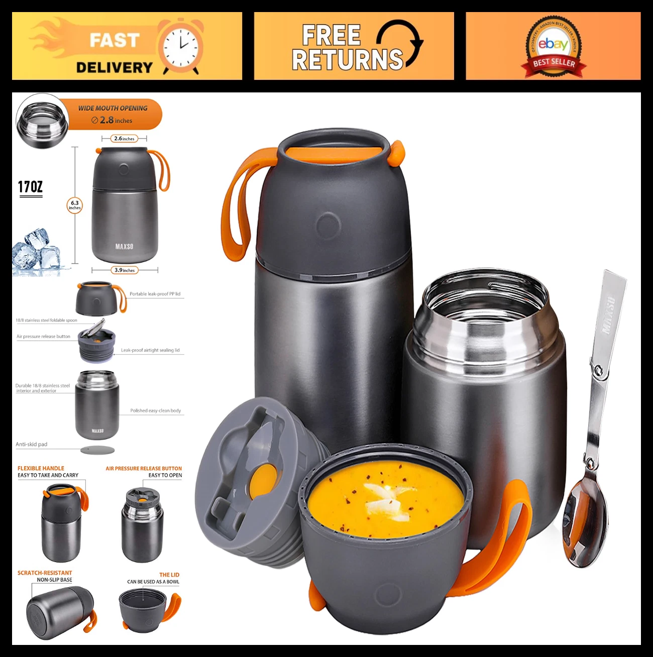Insulated Food Jar Set - Hot & Cold Thermal Containers for Kids & Adults, 17 & 2