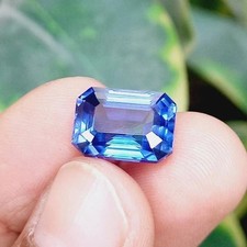 14.4 Ct certified Natural Kashmiri Blue Sapphire Emerald Cut Loose Gemstone BJR