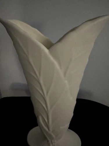 MCM Lg.White Ceramic Vase, Leaf Motif  Unmark McCoy Style H:13.5”, W:8”, D:3.5”