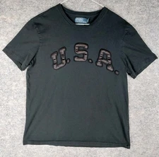 VTG 90s POLO Ralph Lauren Shirt USA SPELLOUT 3D Black Mens L Distressed 20x26.5