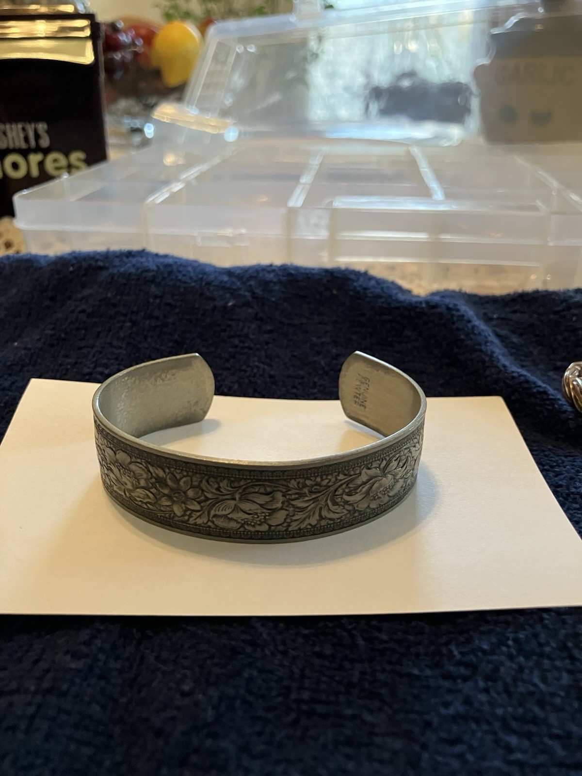 Pewter Floral Cuff Bracelet