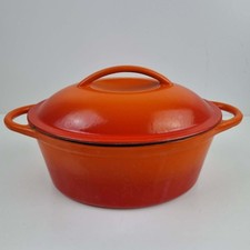 Orange Cast Iron Cooking Pot Casserole Dish With Lid & Handles
