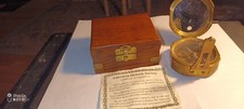 Vintage Pocket Sundial Compass w/ Wooden Box Nautical Maritime Decor
