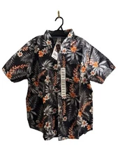 NWT - Mens Hurley Hawaiian Black Palms Floral Button Down Shirt Size Small