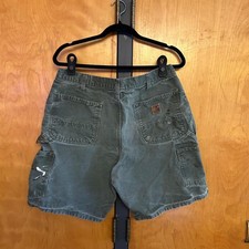 Vintage Carhartt B25 MOS Moss Green Canvas Carpenter Shorts Size 36