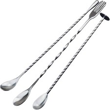 3 Pcs Extra Long Stainless Steel Mixing Spoons Spiral Pattern Bar Cocktail4825