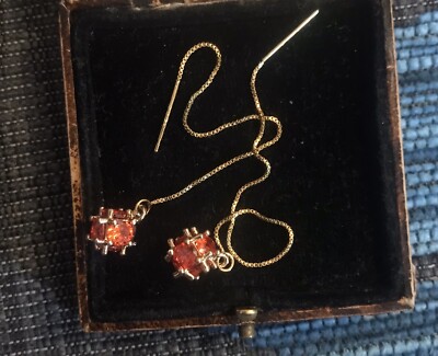 Vintage Art Style Ohrringe rot Kristall 14 Karat vergoldet