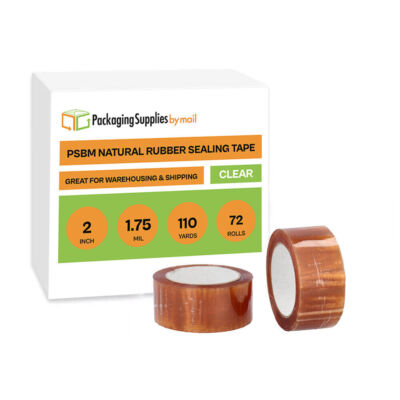 72 Rls Clear Natural Rubber Carton Sealing Tape 1.75 Mil Box Tape 2'' x 110 Yards