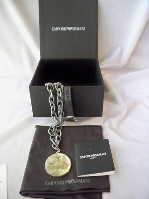 Emporio Armani Silver & Grey Double Chain Necklace Double Sided Pendant Necklace