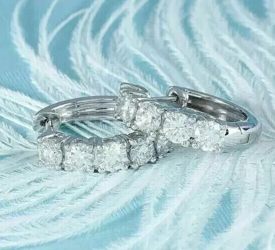 1.50Ct Round Cut Moissanite Huggie Hoop Earrings in 14K White Gold-image