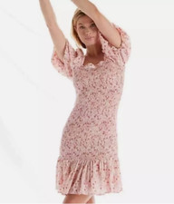 Anthropologie Another Love Floral Smocked Mini Dress S Pink Ruffle CottageCore
