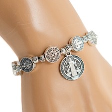 Pulsera Rosario Plata Medalla San Benito Pulsera De Plateado De San Benito