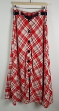 Vintage Bonwit Teller Women's Sz. 14 Long Maxi Wool Red/Navy Skirt W/ Belt