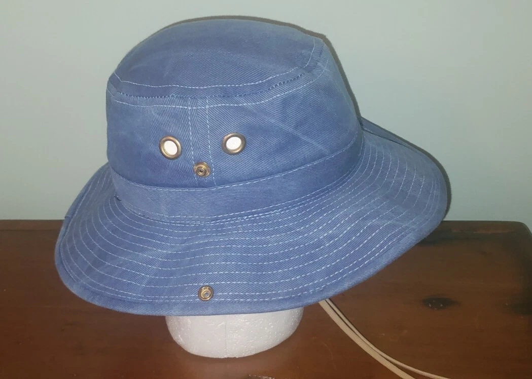 Vintage Original Panama Jack Spell Out Denim Bucket Boonie Sun Hat Blue S Small