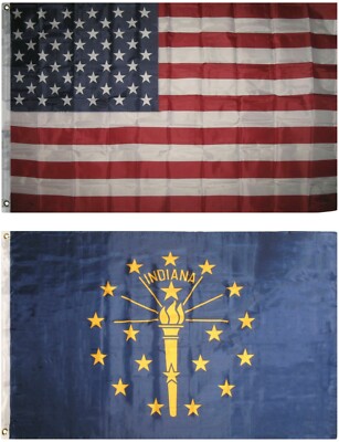 Wholesale Combo Lot of 3x5 USA Flag & State of  Indiana 3x5 2 Flags Banner