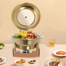 6.34quart Chafing Dish Flip-top Buffet Set Chafer Dish For Catering Gold Round