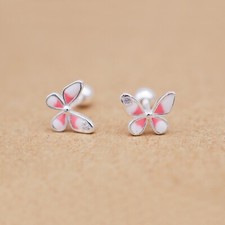 Sterling Silver Pink Butterfly Screw Back Helix Tragus Stud Earrings A4053