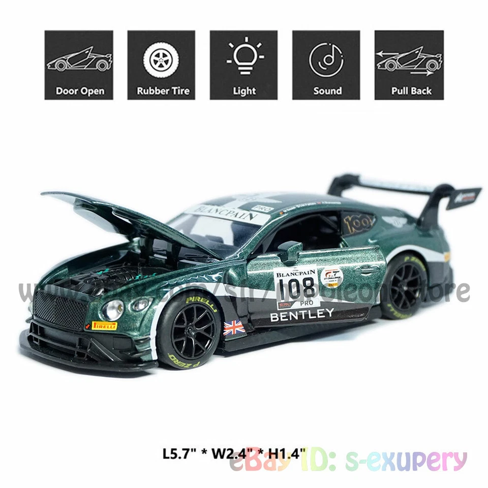 Bentley Continental GT3 #108 1/32 Modelo Coche Diecast Vehículo Colección Niños Regalo Foto 2 de 4