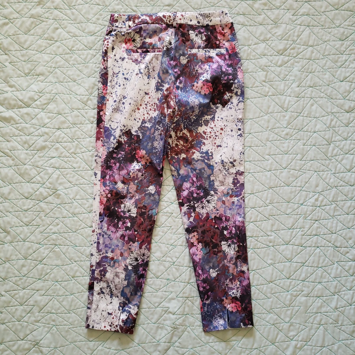 H&M Lana Del Rey Multicolor Satén Floral Estampado Salpicaduras Pantalones Mujer 4