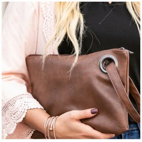Oversized Large Brown Clutch Wristlet Bag Casual Women Handbag Trendy New  - Picture 1 of 6