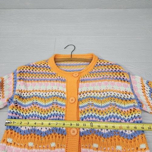 Vintage 80s 90s Colorful Knit Crochet Cardigan Sweater Womens Size Medium  - Picture 7 of 8