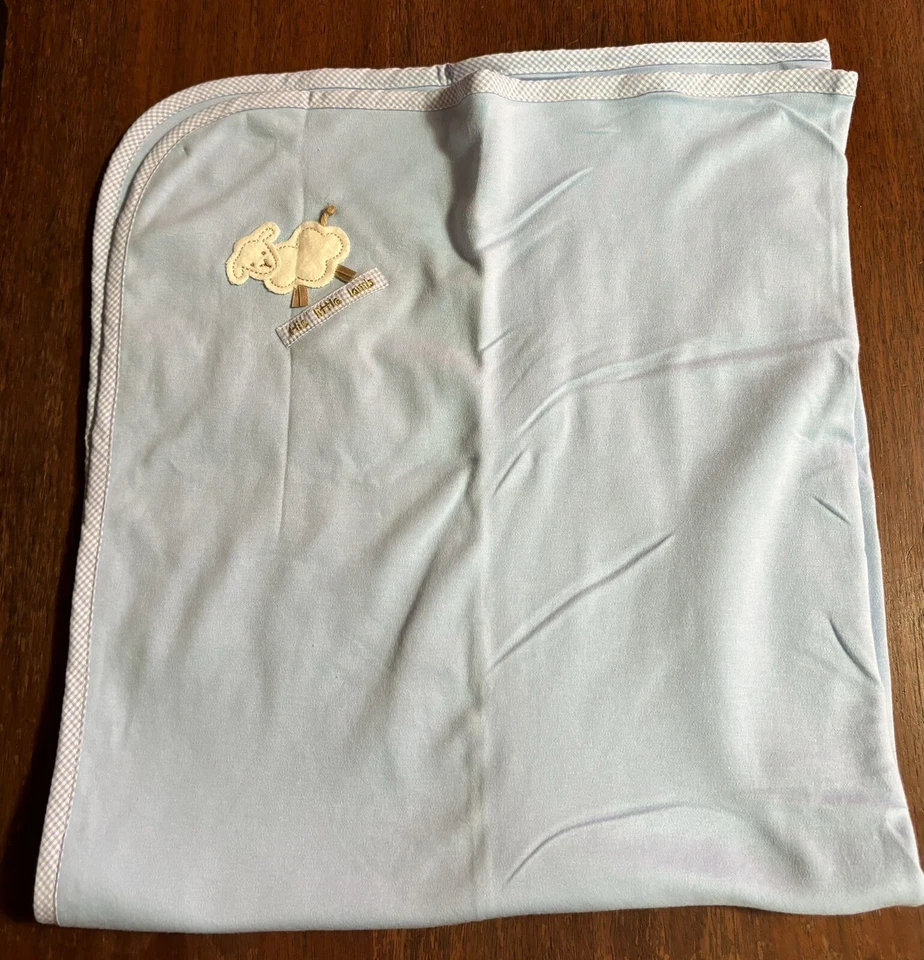 Manta bebé Su gema Salmo 25 El Señor es mi pastor - Azul - Cordero - 100% algodón Foto 2 de 4