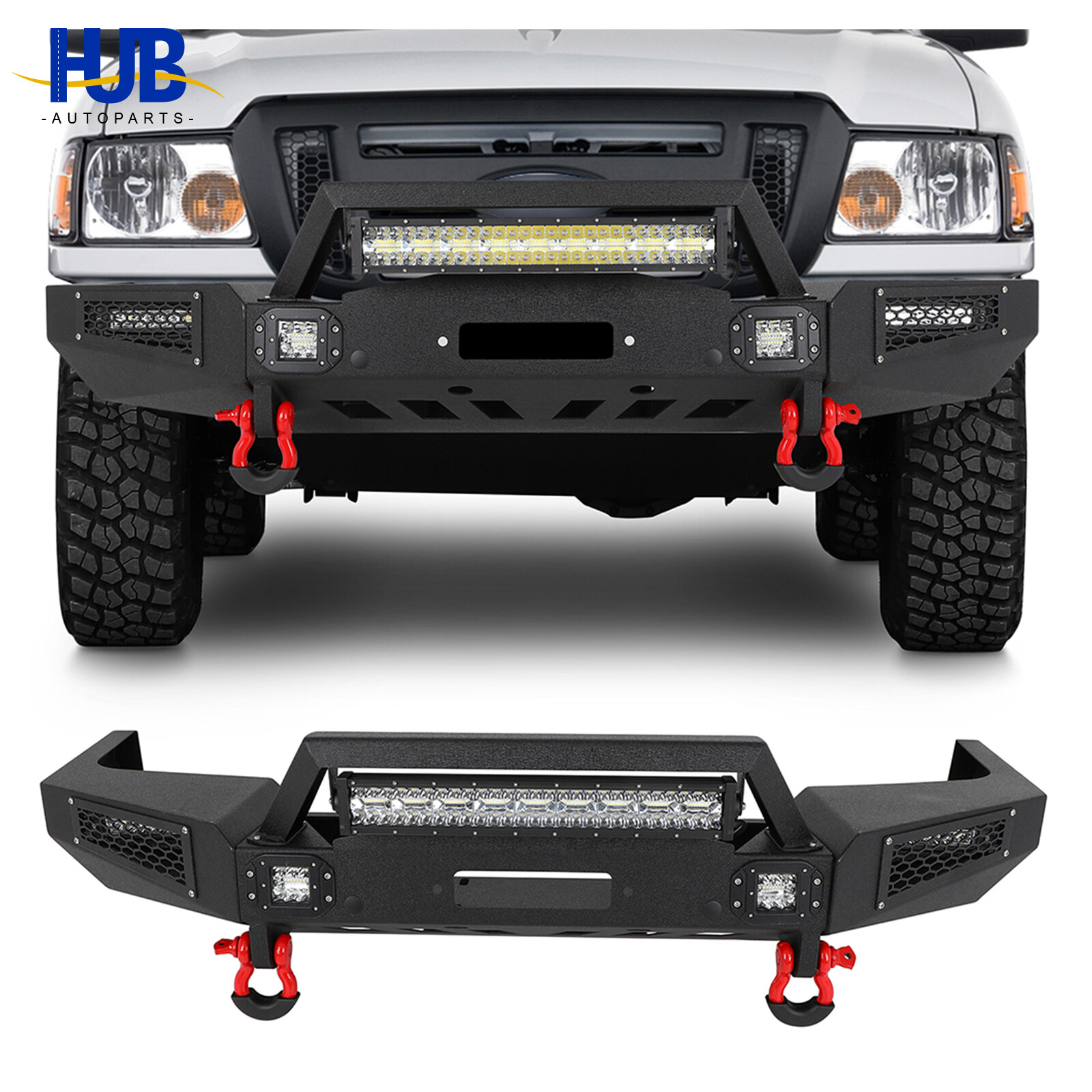 Texture Steel Front Bumper W/Winch Plate & LED Lights For 1998-2011 Ford Ranger