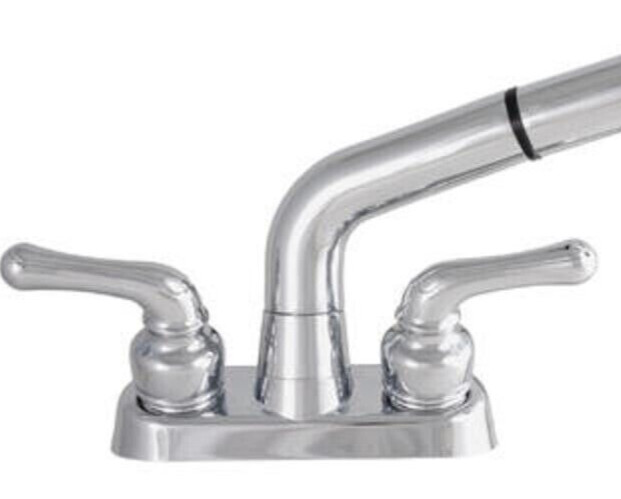 9" Double Tulip Handle Non Metallic Chrome Pull Out Laundry Utility Sink Faucet