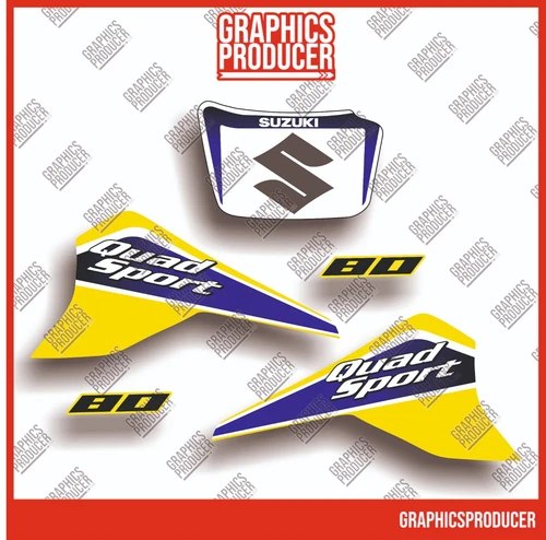 Suzuki LT80 LT 80 2001 Decals Redesign Yellow Sticker Tank Left & Right Full Kit