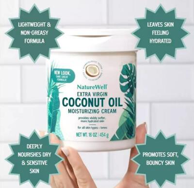 Naturewell Extra Virgin Coconut Oil Moisturizing Cream, 16oz (Pack of 2)