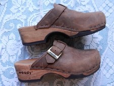 woody Trachten Damen Clogs Manu tabak Antik-Leder flexible Holzsohle Größe 36