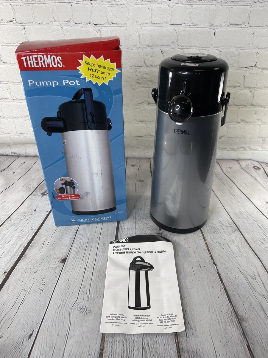 NEW THERMOS BRAND 2 QT. INSULATED PUMP POT HOT LIQUID 12hrs COLD 24hrs