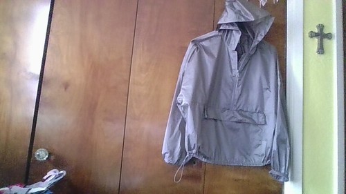 Offline Aerie XS 3/4 Zip Hood Big Zip Pouch Pocket Windbreaker Rain Coat Silver