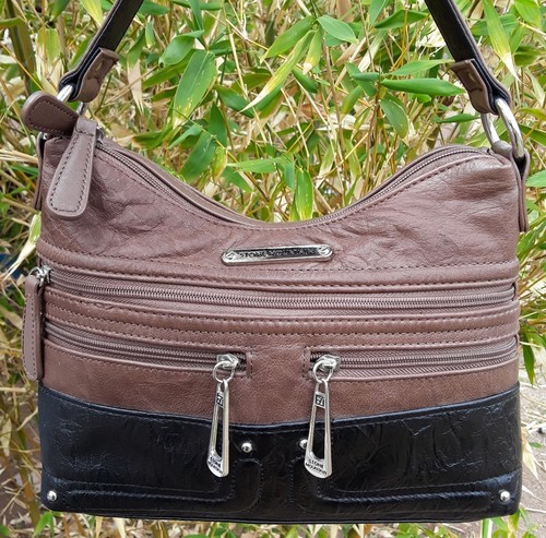 stone mountain black and brown leather medium rustic shoulder