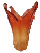 L E Smith Carnival Glass Fenton Mid Century Ruffled Viking Art Orange 11.5"