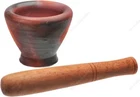 Thai & Laos Grinding Earthenware Clay Mortar with Palm Wooden Pestle (7,8,9,in)