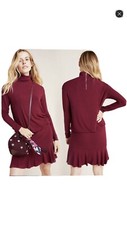 New ANTHROPOLOGIE by Bailey 44 Greta Mock-Neck Dress in Cabernet Size Medium