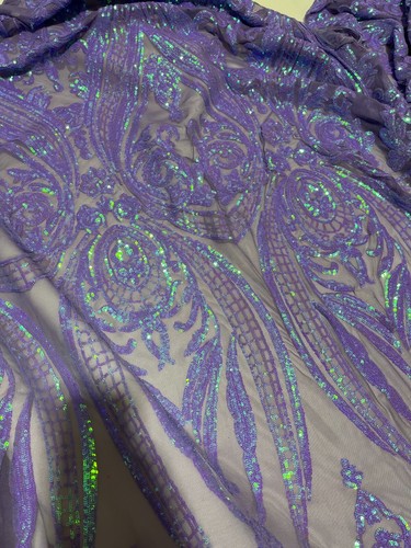 Tessuto Paillettes Lavanda Stretch/Tessuto Pizzo Paillettes/Paillettes per Prom-Per Yard - Foto 4 di 4