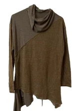 Women's Mixed Media Brown Tan Pullover Tunic  Long Sweater Large