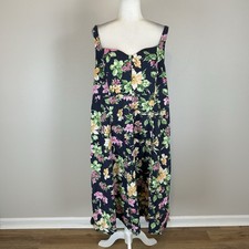 Old Navy 2XL Petite Midi Dress FIT & Flare Linen Blend A-line Floral Blue V-neck