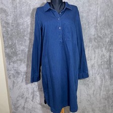 Old Navy Women Dress L Indigo Blue Chambray Shirt Collared Front long Sleeve