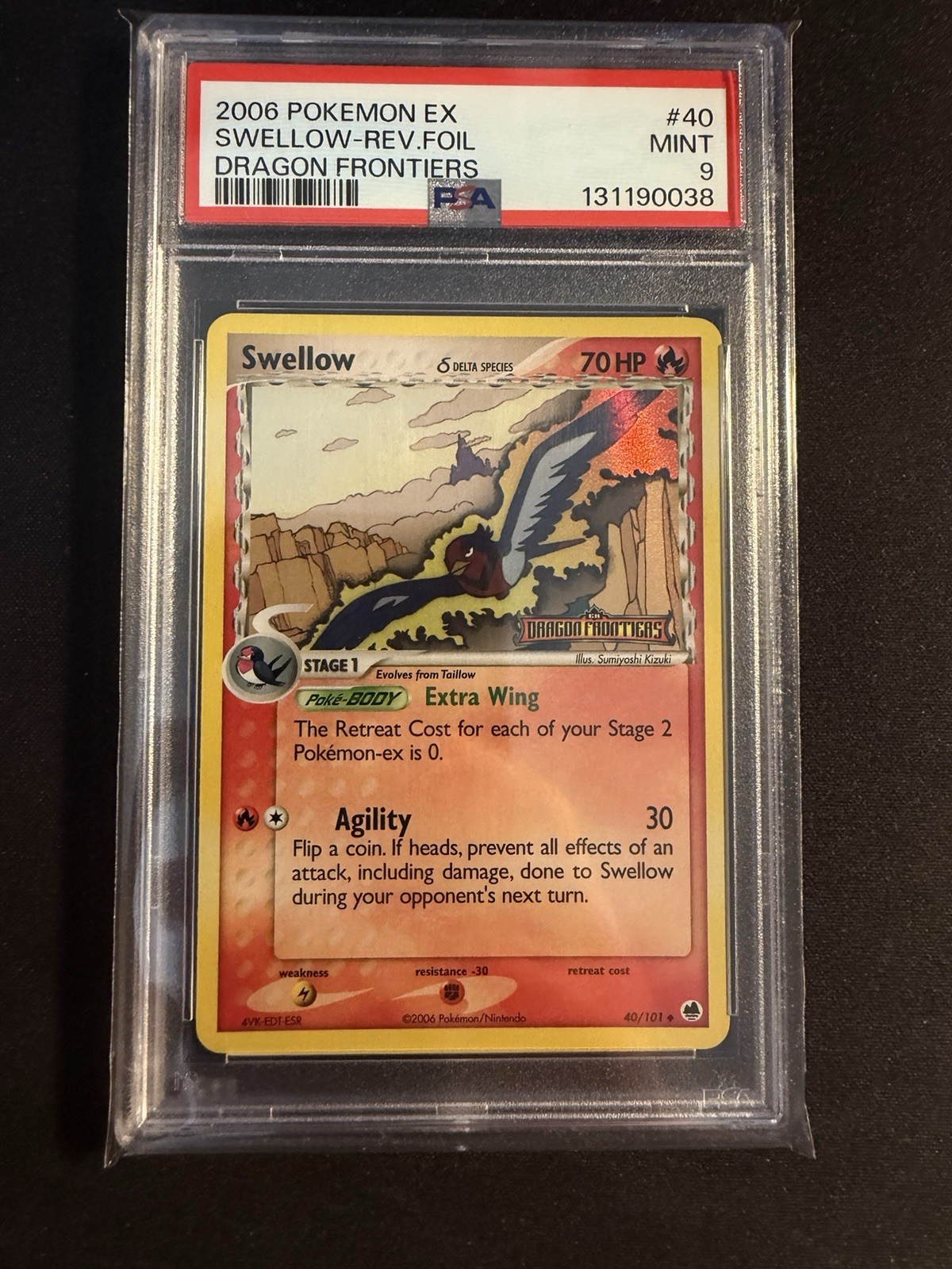 2006 POKEMON EX DRAGON FRONTIERS #40 SWELLOW-REV.FOIL REVERSE STAMPED PSA 9