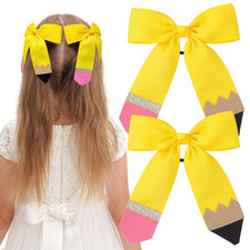 2PCS Back to School Hair Bows for Girls Pencil Cheer Hair Bow with Ponytail Hold