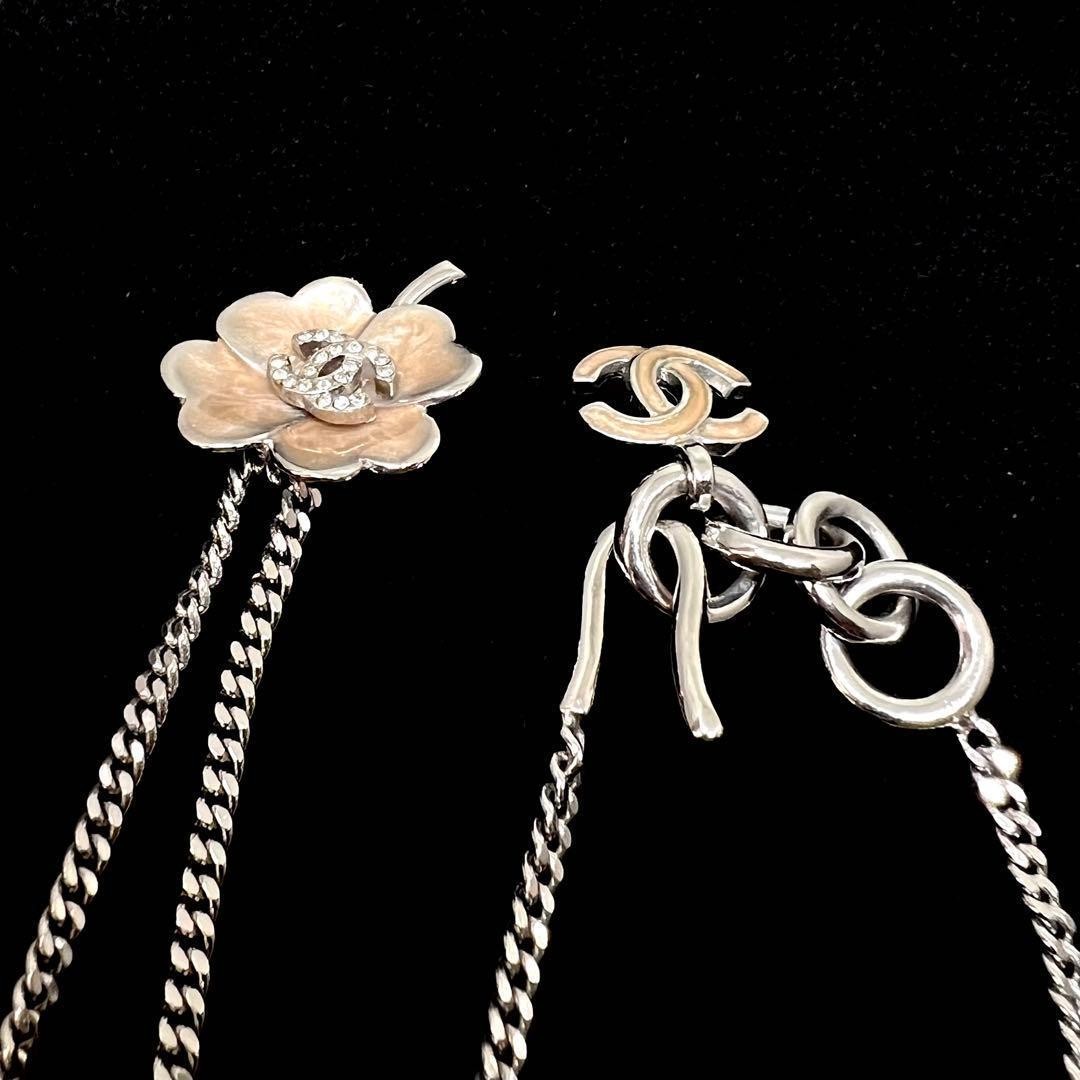 Chanel Clover Necklace Silver Metal Stones Used Elegant Jewelry thumbnail 4