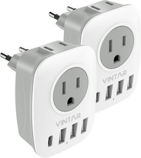 2 Pack European Travel Plug Adapter, International Power Plug Adapter with 1 US