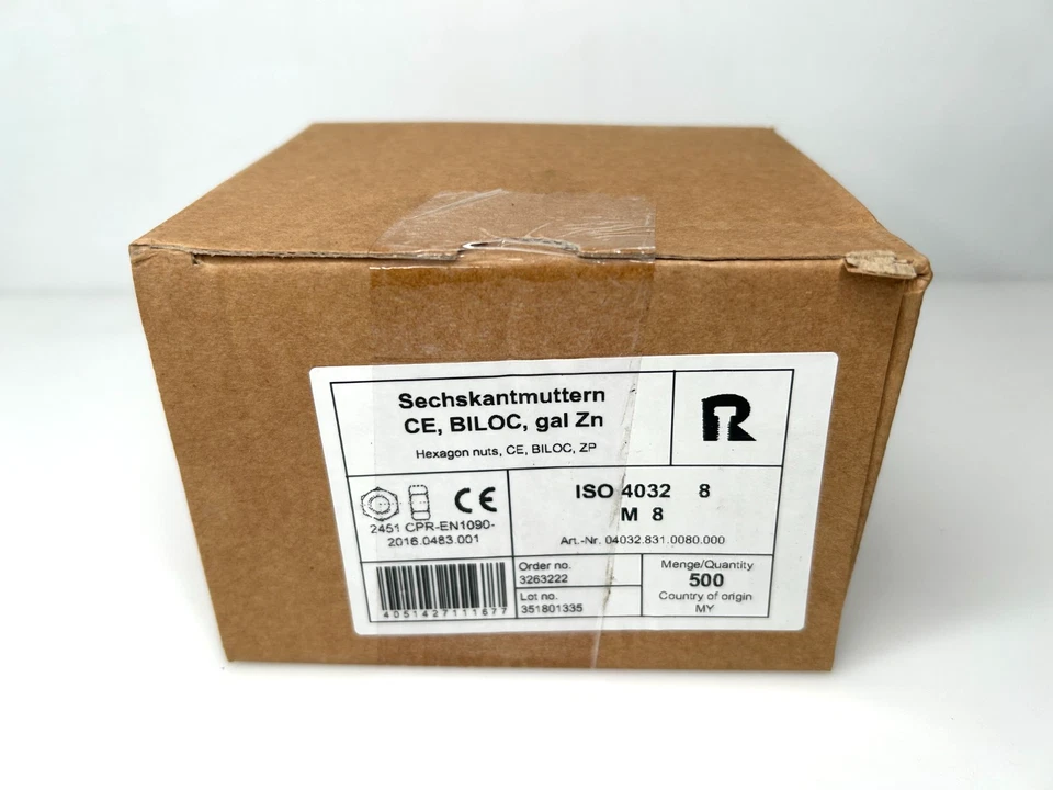 500x M8 Sechskantmuttern CE, BILOC, galv. verz., ISO 4032 8, 2451 CPR-EN1090